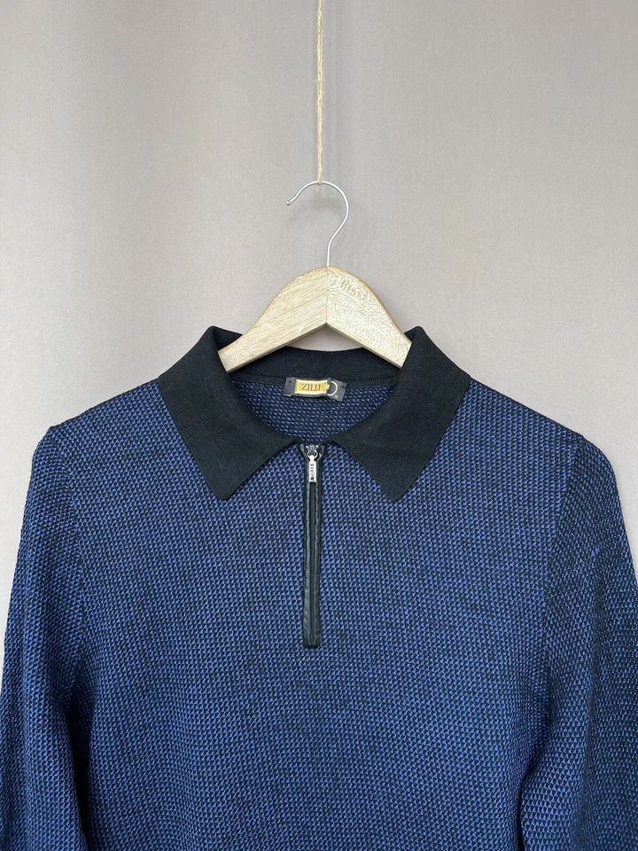 Jersey Zilli Vintage Tejido Lana/Seda Cuello Para Hombre Talla S Azul Foto 2 de 4