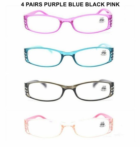 4 pair Womens Fashion Reading Diamonds Glasses Rectangle Readers +1.0 ~ +3.5 - Picture 3 of 17