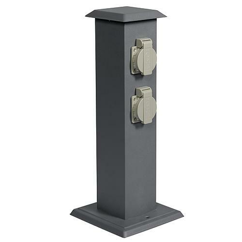 Steckdosensäule Energiesäule mit Sockel Metall anthrazit 4 Steckdosen IP44 - Bild 1 von 1