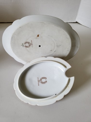 Barco de salsa Haviland Limoges H&Co L con placa base adjunta Schleiger RARO  - Imagen 6 de 10