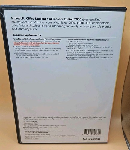 MICROSOFT OFFICE STUDENT AND TEACHER EDITION 2003 OLD VERSION computer SOFTWARE - Picture 2 of 2