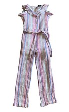 Rare Editions Striped Ruffle Jumpsuit, Little Girl's Size 12