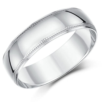 Ehering 7 mm Millgrain Rand Sterlingsilber schwer hofförmig Band