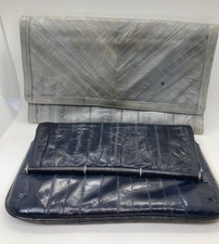 Lot of 2 Vintage Eel Skin Flap Clutch Envelope Purses Gray Black 1980s 80s