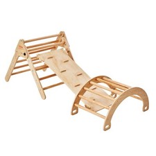 Pikler Triangle Set 5-in-1 w/Montessori Climbing Gym for Toddlers 1-3 Large Wood