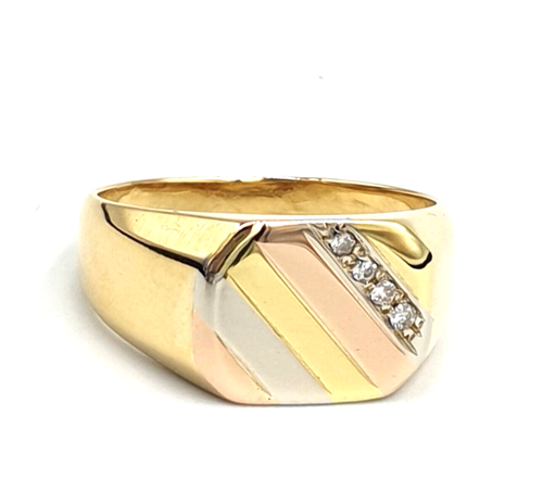 ANELLO DA UOMO IN ORO MASSICCIO 3 COLORI 18K CON DIAMANTI NATURALI VINTAGE '70 - Foto 2 di 9