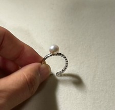 7mm near round White freshwater Pearl Ring 925 sterling silver NIB freeship
