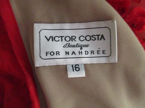 Vtg Victor Costa Nahdree Maxi Dress Evening Gown Sz 16 Women Red Velvet Burnout - Picture 6 of 8