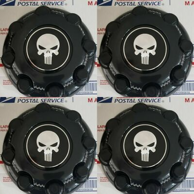 4pcs New Black 8 Lug Center Caps Express Van SKULL LOGO  