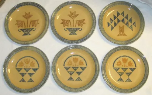 SET OF 6~  VTG PFALTZGRAFF MAFA AMERICA QUILT BLOCK 10-3/8" DINNER PLATES ~ BLUE