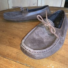 Ugg Dark Brown Suede Sheep Lined Moccasin Slippers 10 M