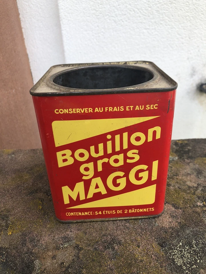 Ancienne Boite Métal Bouillon Gras MAGGI France vintage vtg 54 Etuis déco - Photo 3/4