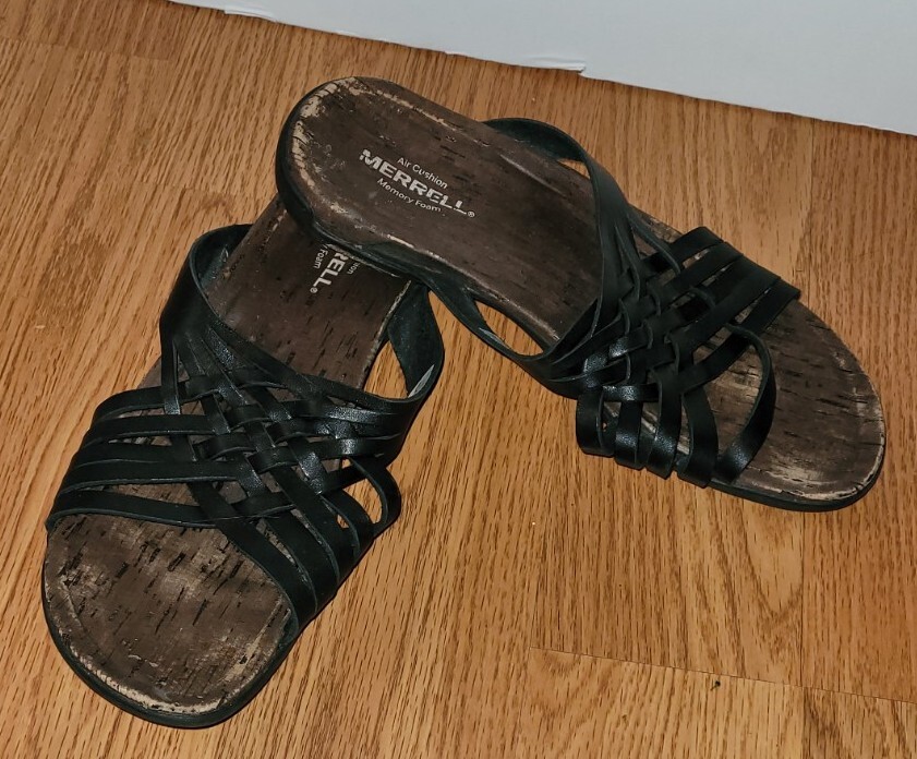 Sandali da donna Merrell District Mahana in pelle con cinturini slide neri taglia 8