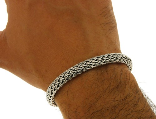 Unisex 925 Sterling Silver Bali Tula Woven 7 mm Bracelet Size 7.5"-8"-8.5"»B55 - Picture 3 of 4