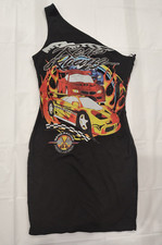 Forever 21 One Shoulder Mini Dress Black with Reno Racing Graphics Size S/P