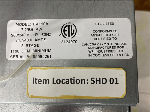 ELECTRIC HEATER ASSEMBLY EAL10A 7.2/9.6 KW Vertical Auxillary Heater - Picture 13 of 16