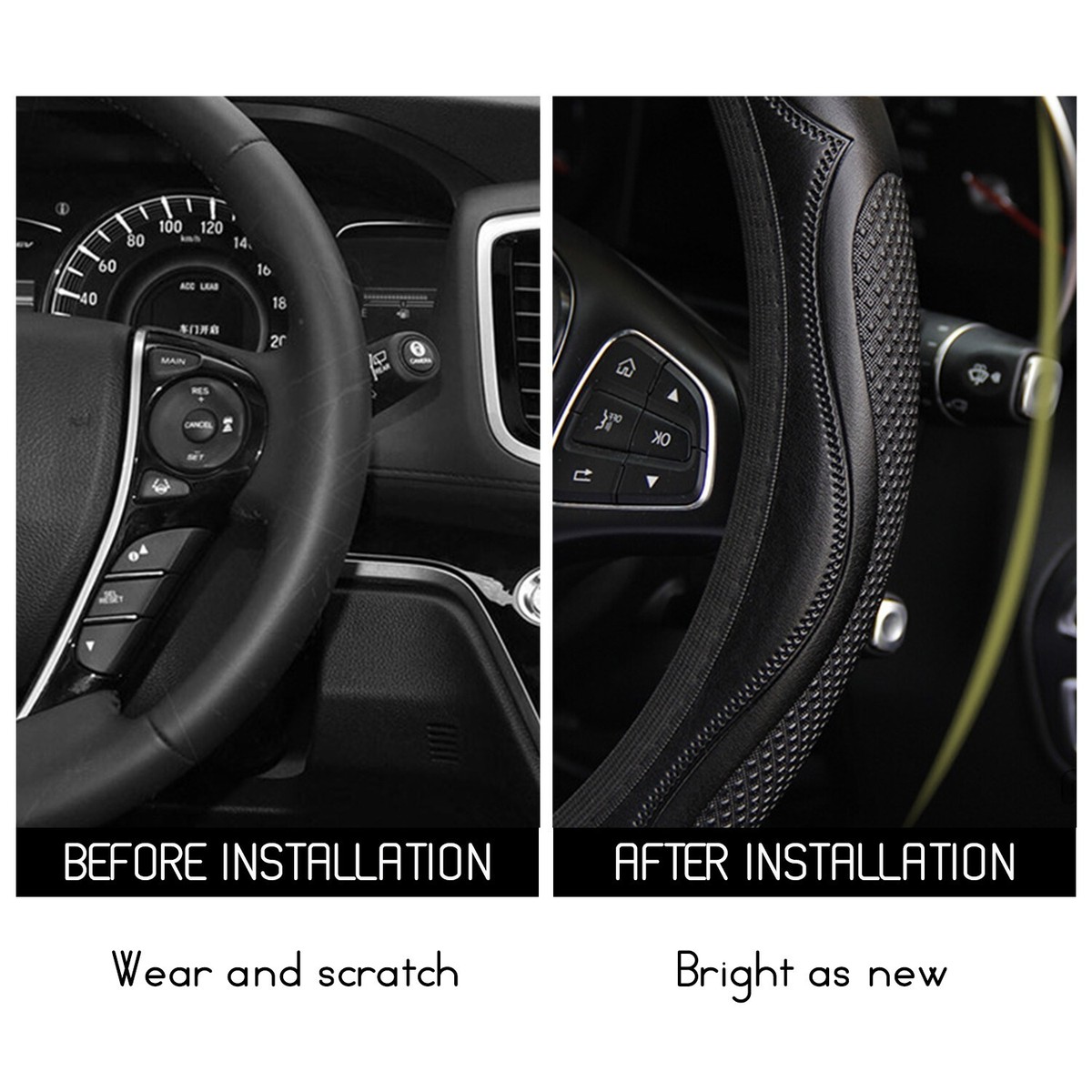 Aazon.co: Black Steering Wheel Cover Leather Car Steering Wheel