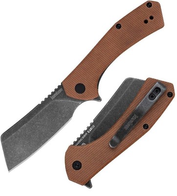 KS3445MCBBW Kershaw Static Cleaver Blackwash D2 Blade Brown Micarta Handle KIVT