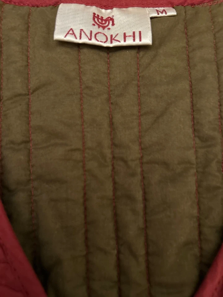 Chaleco acolchado Anokhi óxido/rojo con forro verde oliva 100 % algodón talla mediana Foto 2 de 4