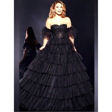 Jovani Tiered Tulle Ball Gown With Beaded Corset Bodice 42249A black size 10