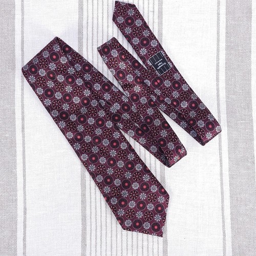 Ermenegildo Zegna Silk Necktie Burgundy Floral Dark Red Medallion Pattern New! - Picture 2 of 9