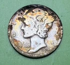 1928 D Silver Mercury Dime, Colorful Rainbow Album Toning--See Video