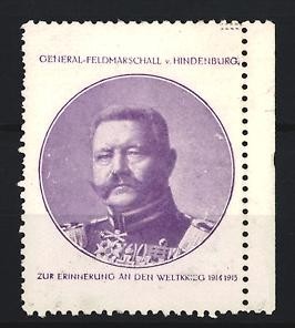 Reklamemarke Generalfeldmarschall v. Hindenburg, Zur Erinnerung an den Weltkrie 