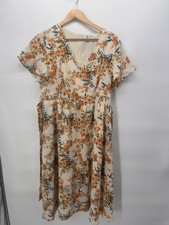 Cupshe Yellow Floral Chiffon Mini Dress S Tie Front Bell Sleeve Cut Out V-Neck