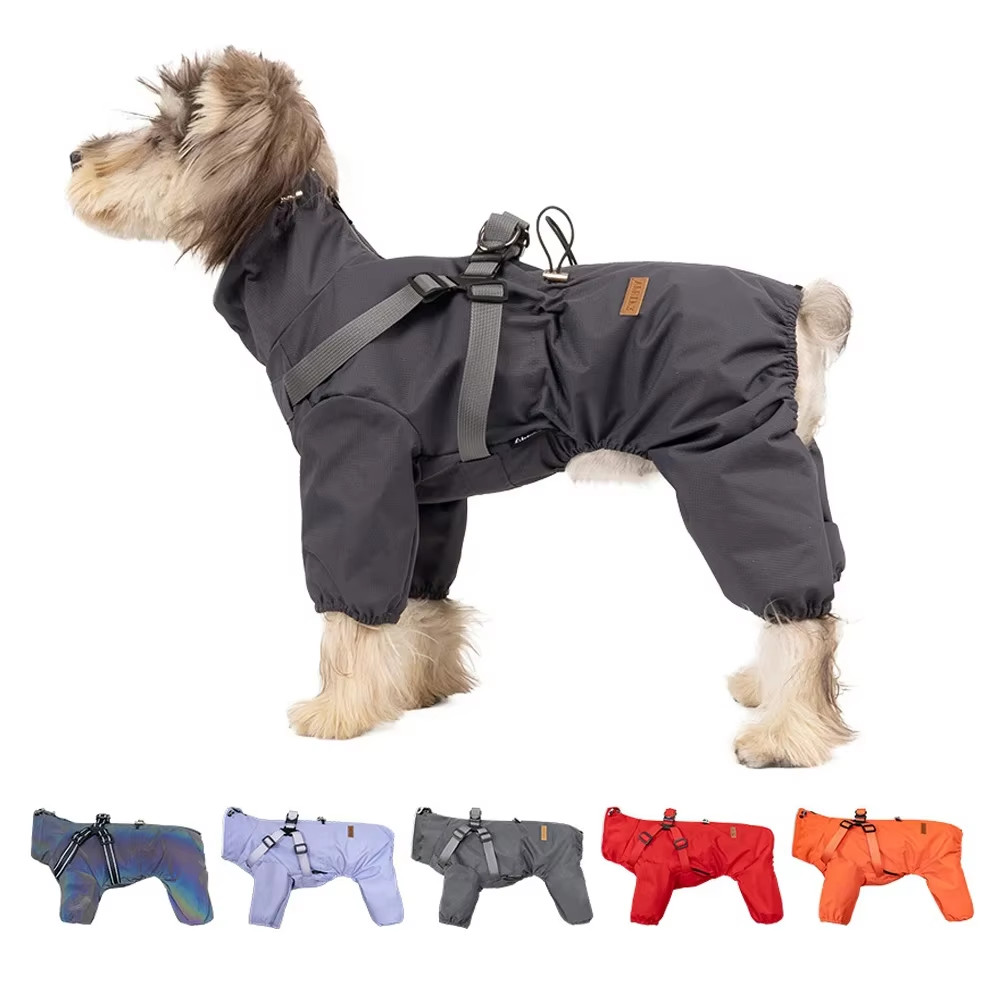 Impermeable Impermeable para Perros con Arnés Reflectante Chaqueta de 4 Patas Perros Pequeños
