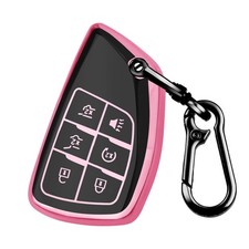 for Chevy Key Fob Cover,Soft Key Shell Case with Keychain for A:Pink 6 Buttons