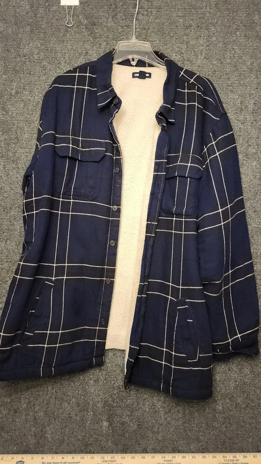 Lands' End Jacket Mens 2XL Blue Plaid Flannel Sherpa Lined Shirt Jacket Warm