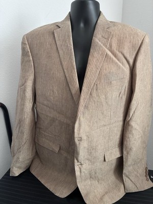Bar III Slim Fit Linen Blazer 44R Tan Pinstripe Sport Coat Mens