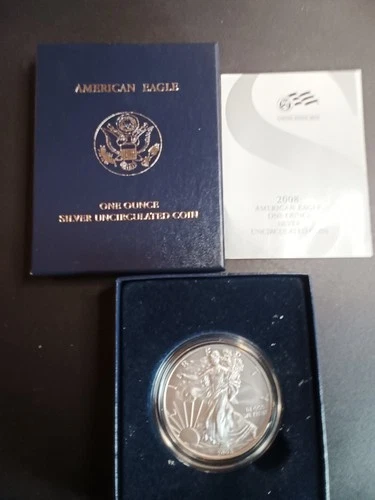 2008 W American Eagle One Ounce Silver Uncirculated Coin with COA & OGP