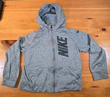 Nike Dri-Fit Full Zip Hooded Fleece Gray Training Jacket Kid's Size L. D2