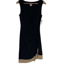 Anne Klein Sheath Dress Womens 4 Black Tan Draped Surplice Ruched Colorblock NEW
