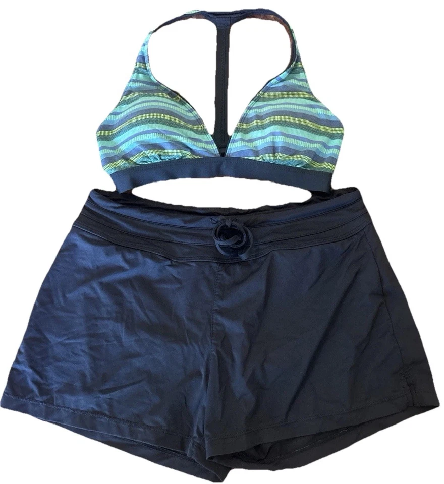Conjunto de Traje de Baño Athleta Azul Marino Para Mujer PEQUEÑO 2 Piezas Board Shorts Bikini Top Tulum T-back Foto 2 de 4