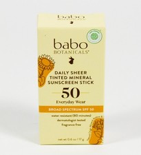 Babo Botanicals spf 50 DAILY SHEER TINTED Mineral .6oz Sunscreen STICK 05/2028