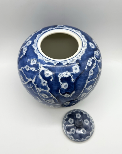 Vintage chinesische blau & weiß Porzellan Kirsche/Prunusblüte Melone Ingwer Glas - Bild 4 von 7
