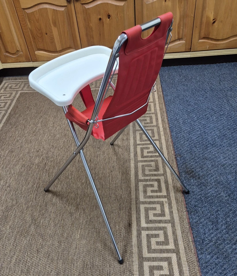 Rare 1960s / 70s folding Metal Vinyl High Chair Vintage Collapsible Film Prop - Image 3 of 4