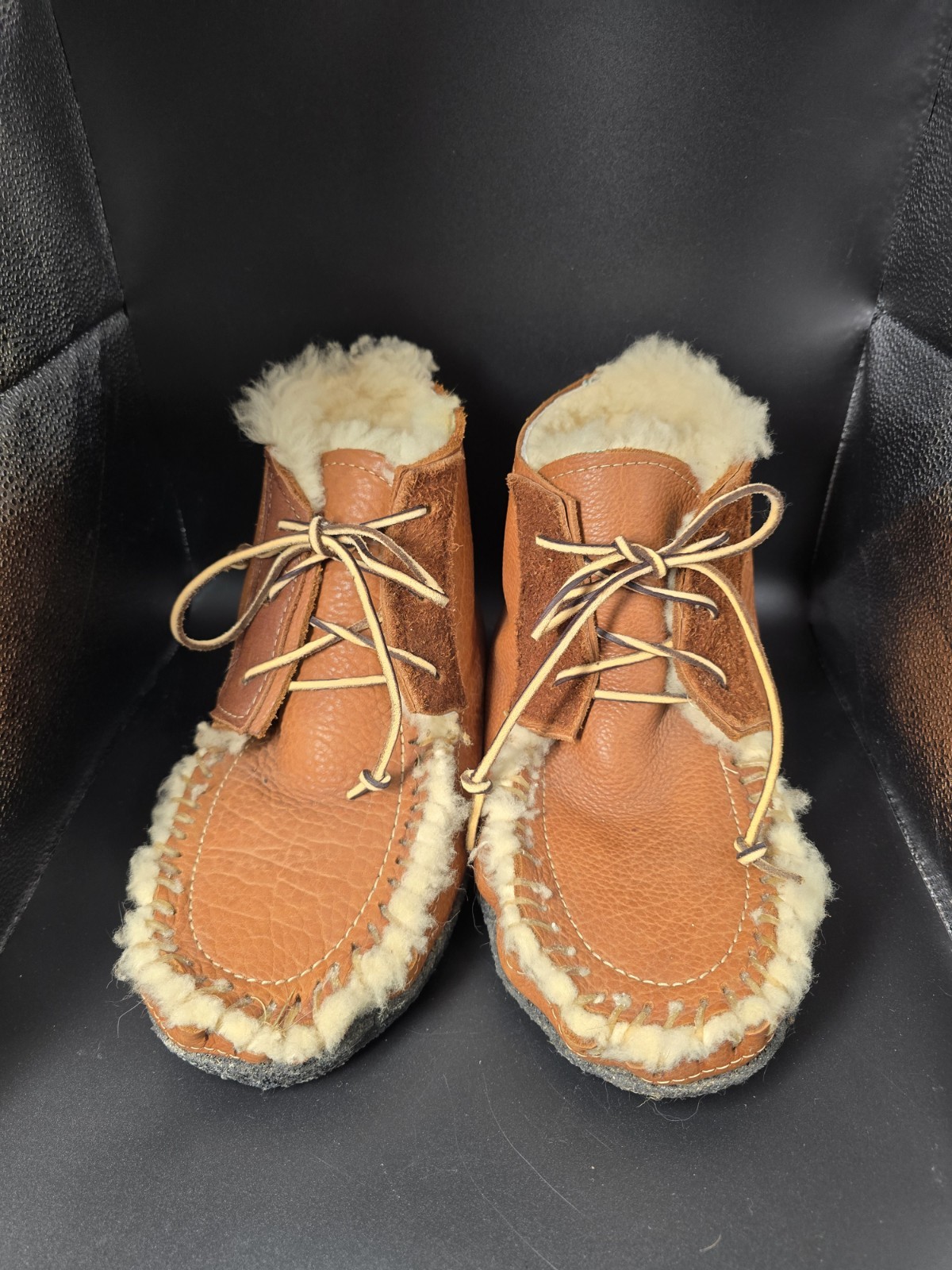 Handmade Leather Shearling Moccasin Boots Fur Lined Ankle Bo