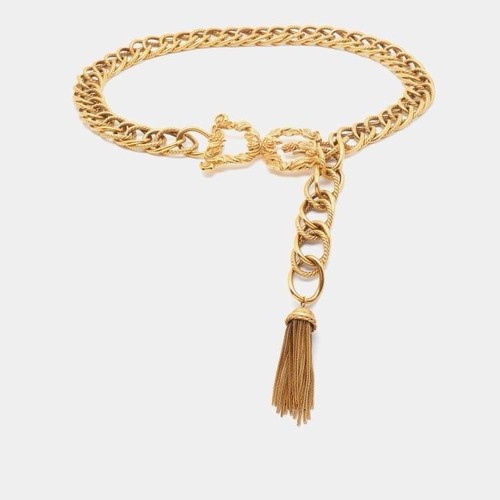 Rare Vintage Dolce & Gabbana Gold Tone DG Floral Logo Tassel Chain Belt