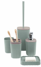 Bathroom Accessory Set Soap Dispenser Brush Toothbrush Holder Green/Sand 5Pc