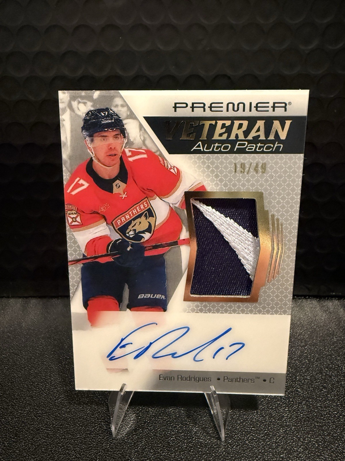 2025-26 PREMIER EVAN RODRIGUES VETERAN PATCH AUTO /49 GAME USED PANTHERS