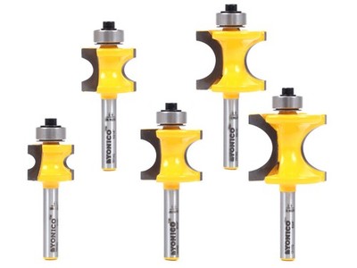 5 Bit Bullnose Router Bit Set - 1/4'' Shank - Yonico 13515q