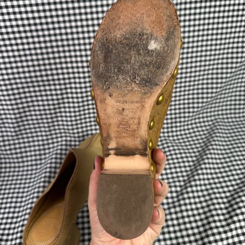 Tory Burch Pony Hair Beige Studded Chunky Avant Garde Mule Clog Women's Size 7 - Picture 7 of 7