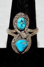 Vintage Navajo Turquoise Snake Ring Sz 6 Sterling Silver