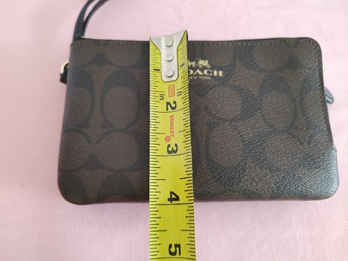 COACH Double Corner Zip Around Wristlet Brown and Black Signature Coated Wallet - Picture 8 of 8