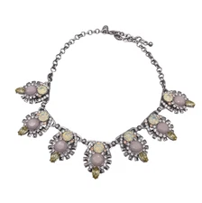 Charming Charlie Rhinestone Crystal Statement Chain Necklace Silver Tone 19"