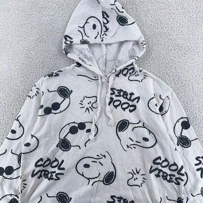 Peanuts Snoopy Cool Vibes Hoodie : White Black Graphic All Over Print