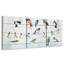 Bird Canvas Wall Art for Laundry Room 3 Pieces Teal Blue Wall Decor Animal Pi...